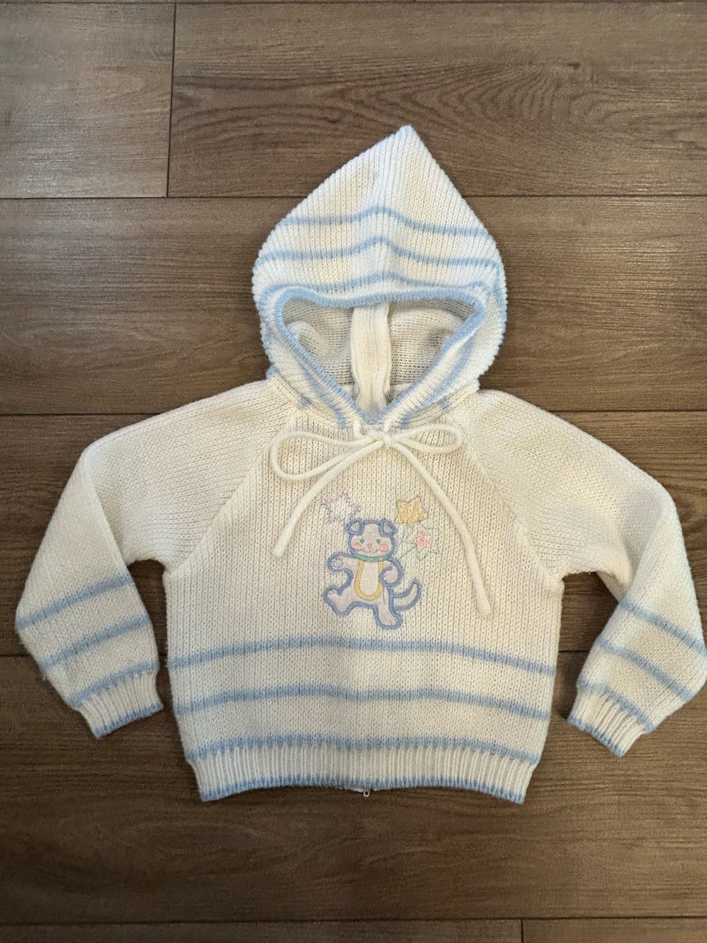 Vintage Quiltex Baby Hooded Knit Sweater Bear Embroidered 24M